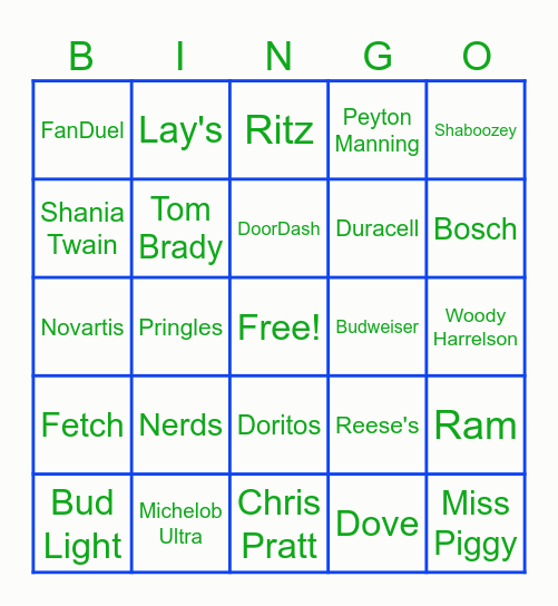 Super Bowl 2025 Commercial Bingo Card