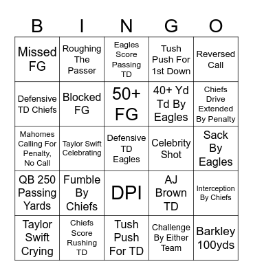 Super Bowl LIX Bingo Card