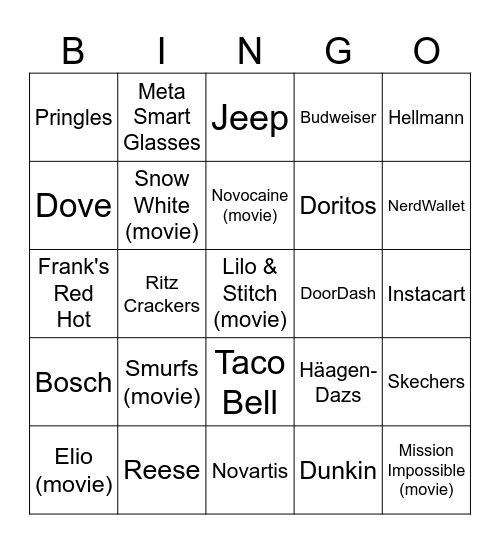 Kraft Super Bowl 2025 Bingo Card