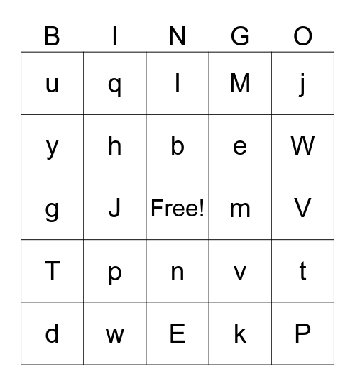 Letter Names Bingo Card