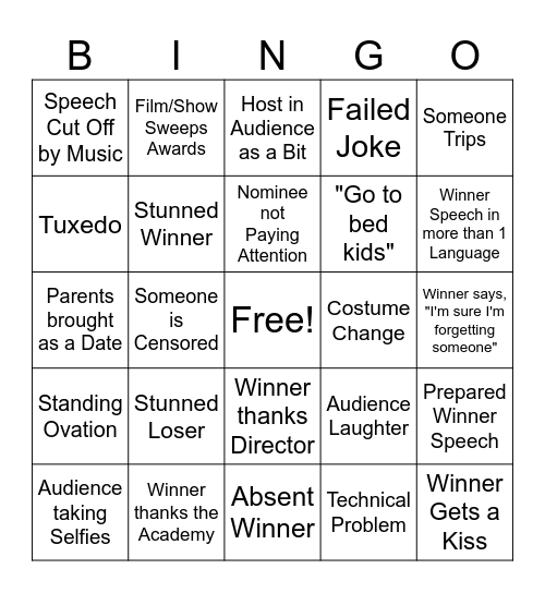 Award Viewing Party Bingo Card