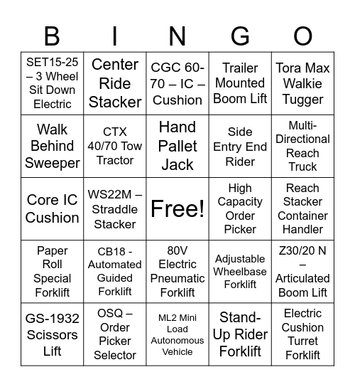 Conger Bingo Card