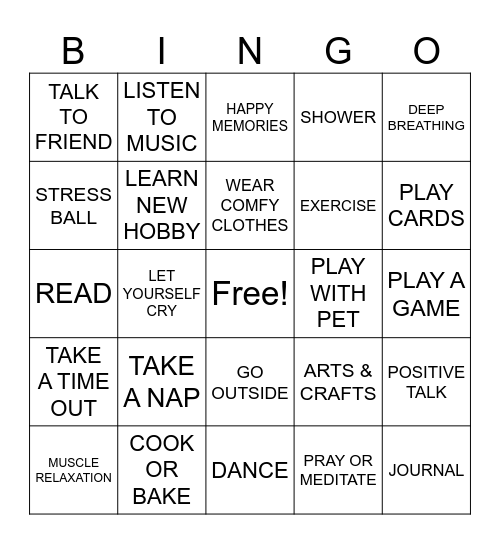 SELF CARE Bingo Card