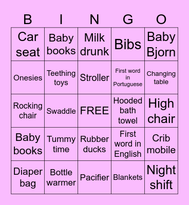 Baby Isaacs BINGO Card