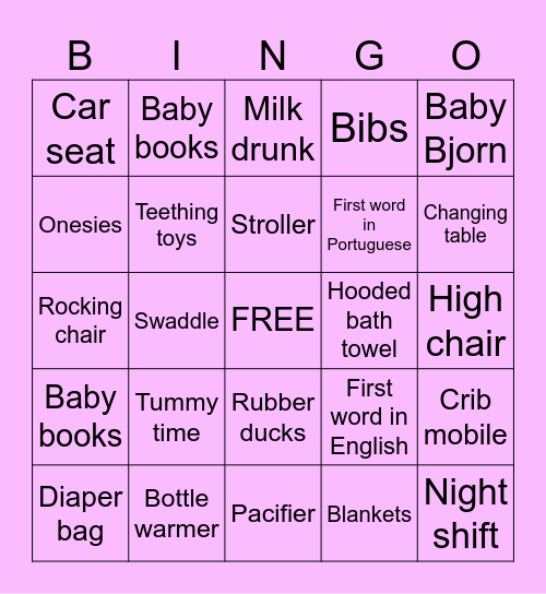 Baby Isaacs BINGO Card