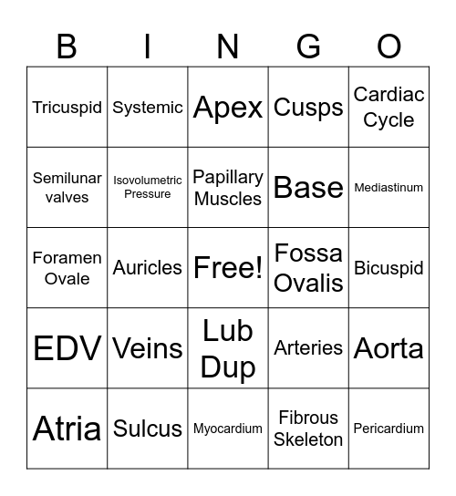 Ch. 19 "The Heart" Bingo Card