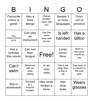 Get to know your teammates Bingo Card