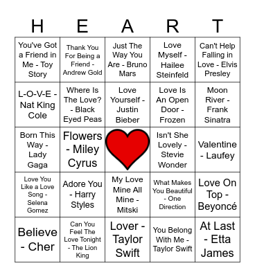Valentine's Day Bingo (HEART) Bingo Card