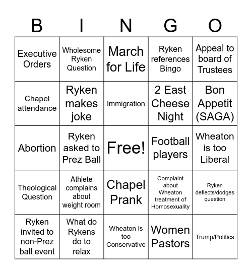 Town Hall Chapel Bingo Card