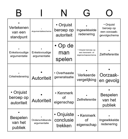 Redenatiebingo! Bingo Card