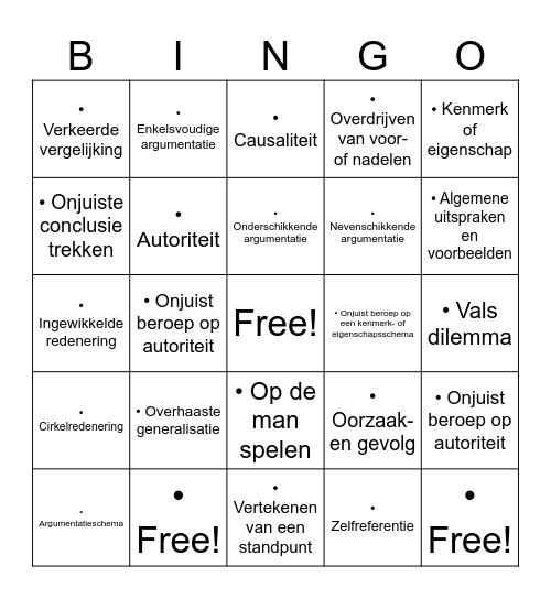 Argumentatiebingo! Bingo Card