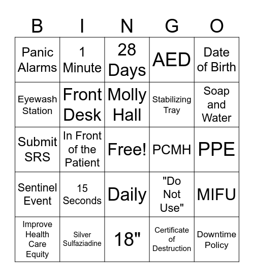 Joint Commission Trivia Bingo Card