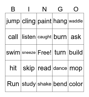Verb Bingo Card