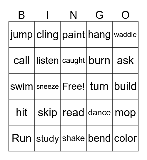 Verb Bingo Card