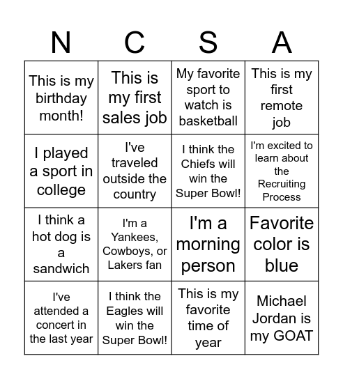Untitled Bingo Card