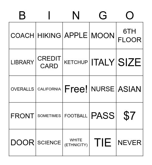 ASL 2 Midterm Review Bingo Card