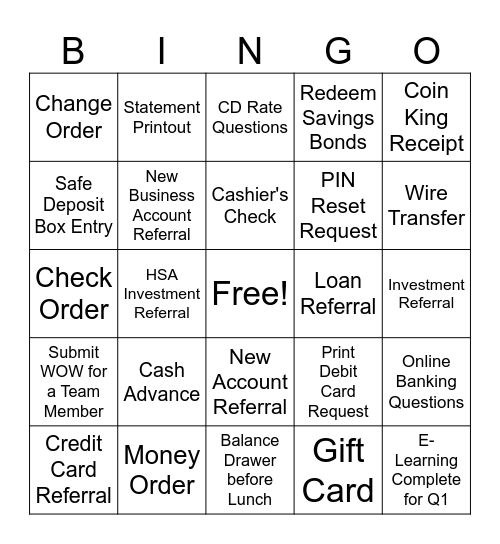 BANKER'S BINGO Card