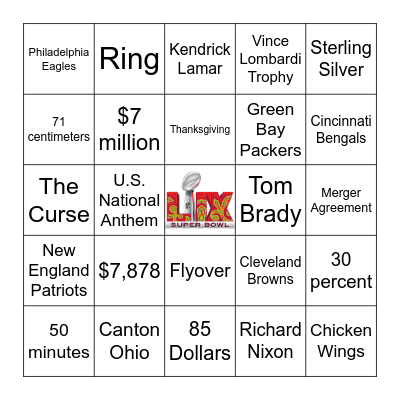 DFI Super Bowl Bingo Card