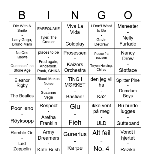 AKKS musikkbingo runde 2 Bingo Card