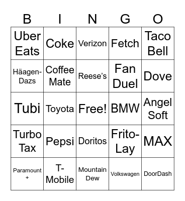 Im Here For The Commercials Bingo Card