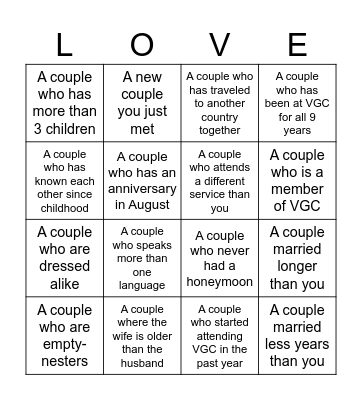 Getting to Know Couples Bingo Card