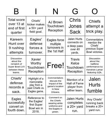 2025 Super Bowl Bingo Card