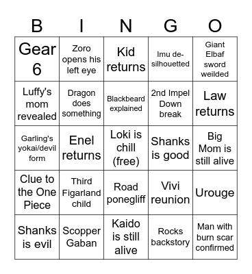 One Piece 2025 Bingo Card