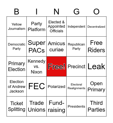 US Gov. Unit 6A BINGO Card