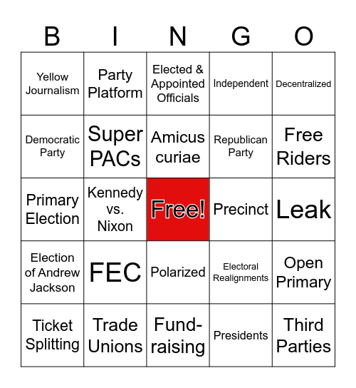 US Gov. Unit 6A BINGO Card