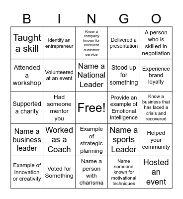Business Leadership Bingo Card