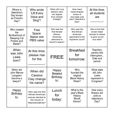 PBIS FEBRUARY BINGO Card