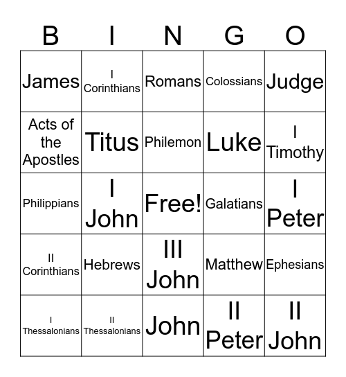 New Testament Bingo Card