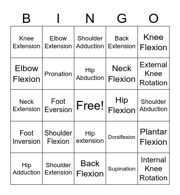 Body Movement Bingo Card