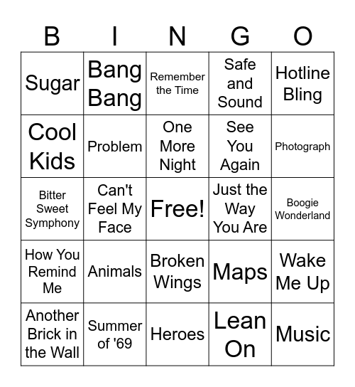 Music Bingo Round 2 Bingo Card