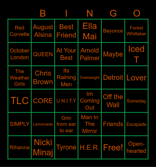 BLACK MUSIC TRIVIA Bingo Card