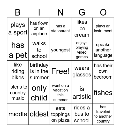Our Class! Bingo Card