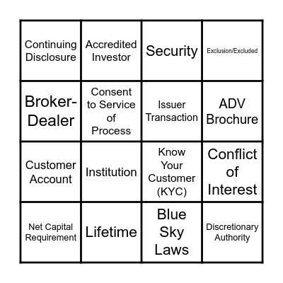 Series 63 Bingo Card