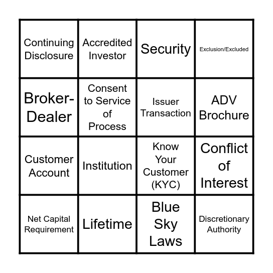 Series 63 Bingo Card