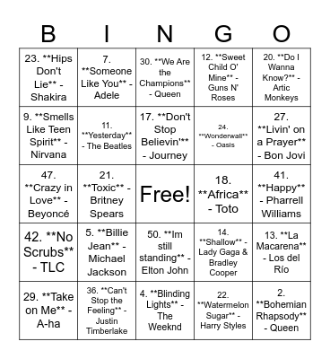 BINGO MUSICAL Bingo Card