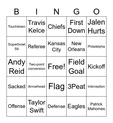 Chiefs Bingo Card