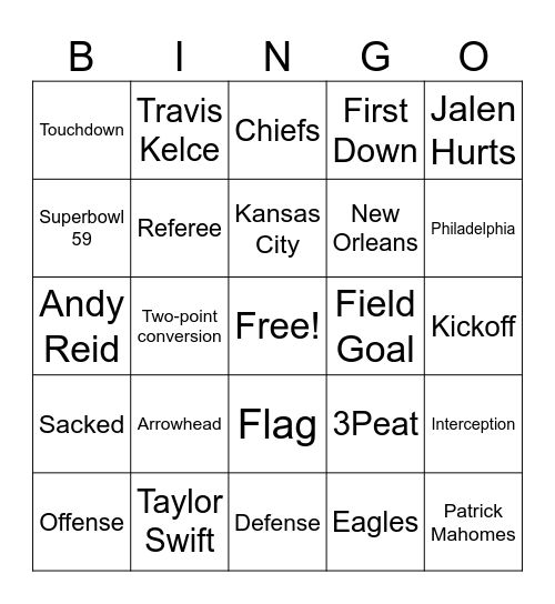 Chiefs Bingo Card