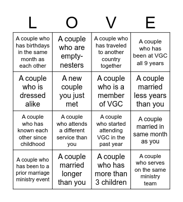 Getting to Know Couples Bingo Card