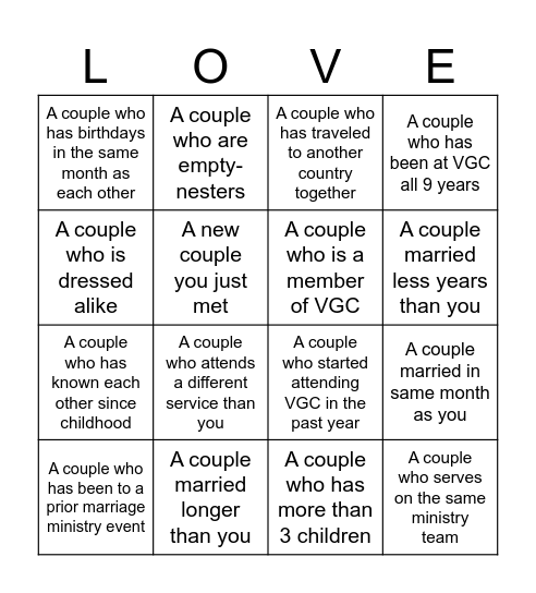 Getting to Know Couples Bingo Card
