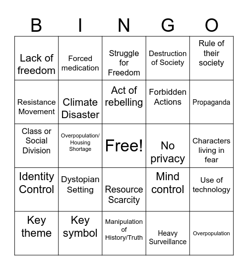 Dystopian Bingo Card