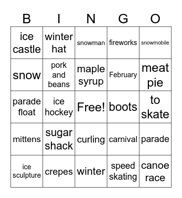 Carnaval de Québec Bingo Card