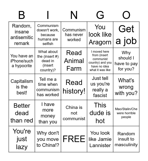 Communist Live Bingo Card