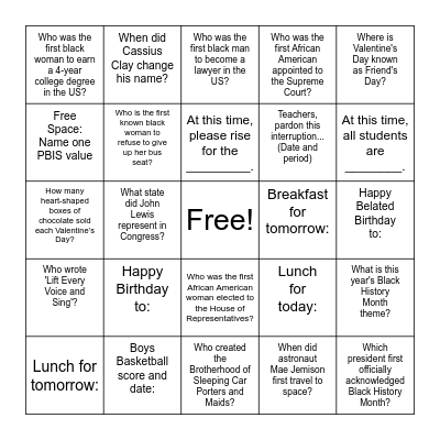 CMS PBIS FEBRUARY BINGO Card