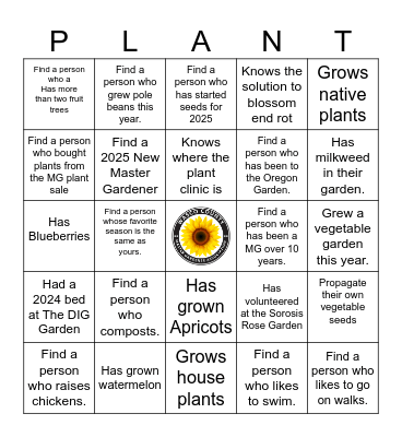 Master Gardener  BINGO Card