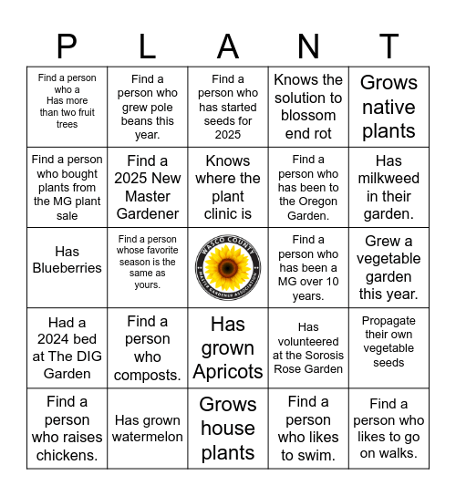 Master Gardener  BINGO Card