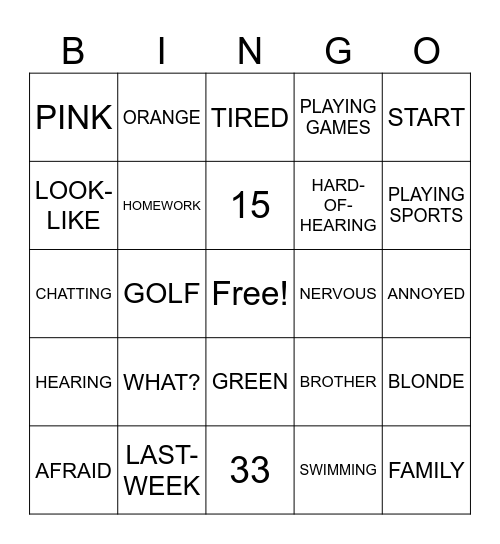ASL 1 Midterm Review Bingo Card